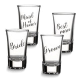 Lillian Rose BRIDE, GROOM, MAID OF HONOR, and BEST MAN Shot Glass Set