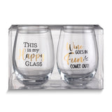 Lillian Rose Fun Set of 2 Stemless Wine Glasses with Assorted Sayings