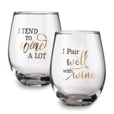 Lillian Rose Wine a Lot Set of 2 Stemless Wine Glasses with Assorted Sayings