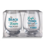 Lillian Rose At the Beach Set of 2 Stemless Wine Glasses with Assorted Sayings