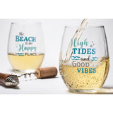 Lillian Rose At the Beach Set of 2 Stemless Wine Glasses with Assorted Sayings