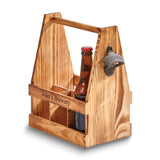 6 Bottle Light Wood Beverage Caddy With Bottle Opener