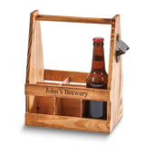 6 Bottle Light Wood Beverage Caddy With Bottle Opener