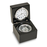 Black Wood Square Box With Clock and Compass and Engraving Plate