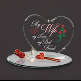 Glass Baron MY WIFE MY LOVE MY BEST FRIEND Heart with Red Rose Handcrafted Glass Figurine