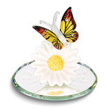 Glass Baron Daisy with Monarch Butterfly Handcrafted Glass Figurine