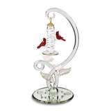 Glass Baron Cardinals with Bird Feeder Handcrafted Glass Figurine