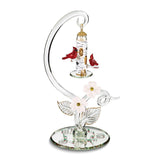 Glass Baron Cardinals with Bird Feeder Handcrafted Glass Figurine