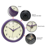Retro Purple Metal Quartz Wall Clock with Silent Movement