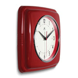 Square Retro Red Finish Metal Quartz Wall Clock with Silent Movement