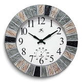 Faux Slate Stone Indoor and Outdoor Wall Clock with Thermometer