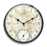 Orbis Black Indoor and Outdoor World Map Quartz Wall Clock with Thermometer