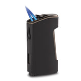 Lotus Chroma Glossy Black and Gunmetal Double Angled Flame Lighter with Fold-out Cigar Punch