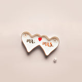 Double Heart MR AND MRS White with Gold-tone Ceramic Trinket Dish