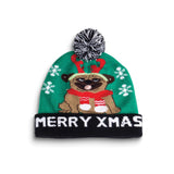 MERRY XMAS Pug with Antlers LED Lighted Beanie Hat