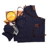 Dark Blue Denim Childs Apron with Oven Mitts