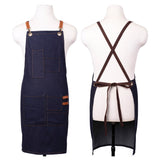Dark Blue Denim Adult Apron with Oven Mitts