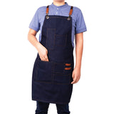 Dark Blue Denim Adult Apron with Oven Mitts