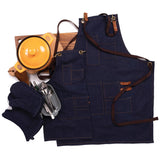 Dark Blue Denim Adult Apron with Oven Mitts