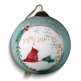 Neqwa Art VERY MERRY Cardinal by Katie Doucette Hand-painted Glass Ornament