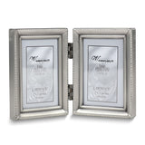 Pewter Portrait Hinged Brushed and Beaded 2x3 Double Photo Frame