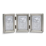Pewter Portrait Hinged Brushed and Beaded 2x3 Triple Photo Frame