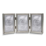 Pewter Portrait Hinged Brushed and Beaded 3x5 Triple Photo Frame
