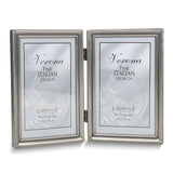 Pewter Portrait Hinged Brushed and Beaded 4x6 Double Photo Frame