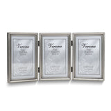 Pewter Portrait Hinged Brushed and Beaded 4x6 Triple Photo Frame