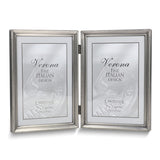 Pewter Portrait Hinged Brushed and Beaded 5x7 Double Photo Frame