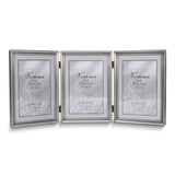 Pewter Portrait Hinged Brushed and Beaded 5x7 Triple Photo Frame