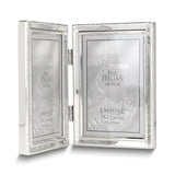 Silver-tone Portrait Hinged Polished Beaded 3x5 Double Photo Frame