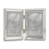Silver-tone Portrait Hinged Polished Beaded 3x5 Double Photo Frame