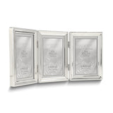 Silver-tone Portrait Hinged Polished Beaded 3x5 Triple Photo Frame