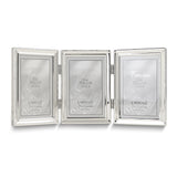Silver-tone Portrait Hinged Polished Beaded 3x5 Triple Photo Frame