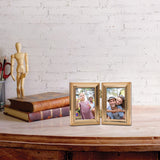 Gold-tone Portrait Hinged Polished Beaded 2x3 Double Photo Frame