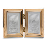 Gold-tone Portrait Hinged Polished Beaded 2x3 Double Photo Frame