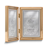 Gold-tone Portrait Hinged Polished Beaded 3x5 Double Photo Frame