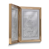 Gold-tone Portrait Hinged Polished Beaded 5x7 Double Photo Frame