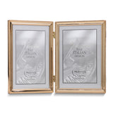Gold-tone Portrait Hinged Polished Beaded 5x7 Double Photo Frame