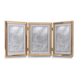 Gold-tone Portrait Hinged Polished Beaded 5x7 Triple Photo Frame