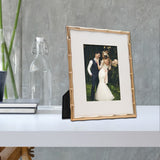 Gold-tone 8x10 Bamboo Metal Photo Frame with Mat for 5x7 Photo