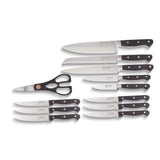 Stainless Steel with Black ABS Handles 12 Piece Kitchen Knife Set with Wood Storage Block