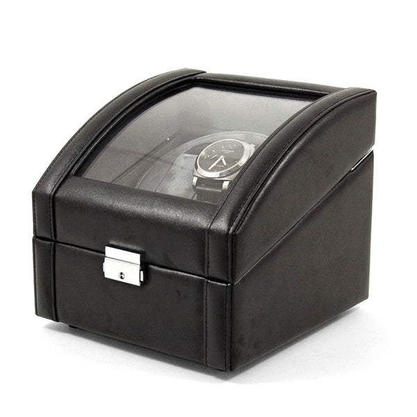 Black Leather Glass Top Dual Watch Winder
