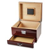 Lacquered Walnut Finish Wood 60-Cigar Humidor with Accessory Drawer, Spanish Cedar Lining, Humistat and External Hygrometer