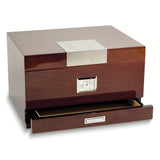 Lacquered Walnut Finish Wood 60-Cigar Humidor with Accessory Drawer, Spanish Cedar Lining, Humistat and External Hygrometer