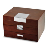 Lacquered Walnut Finish Wood 60-Cigar Humidor with Accessory Drawer, Spanish Cedar Lining, Humistat and External Hygrometer