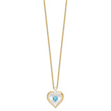 Glass Baron 22K Accent Gilding Gold-trim Glass with Blue March Birthstone Crystal from Swarovski Heart 18 inch Gold-tone Necklace