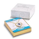 Glass Baron 22K Accent Gilding Gold-trim Glass with Blue September Birthstone Crystal from Swarovski Heart 18 inch Gold-tone Necklace