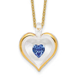 Glass Baron 22K Accent Gilding Gold-trim Glass with Blue September Birthstone Crystal from Swarovski Heart 18 inch Gold-tone Necklace